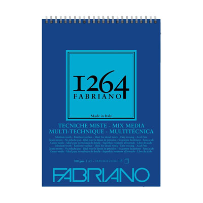 Blocco Fabriano 1264 tecniche miste A5 gr.300 fg.15 spirale lato corto