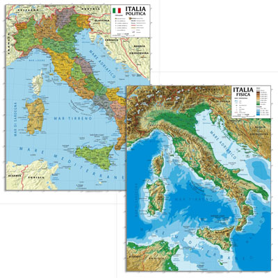 CARTA MURALE FISICO/POLITICA BIFACCIALE IN PL 100X140 ITALIA